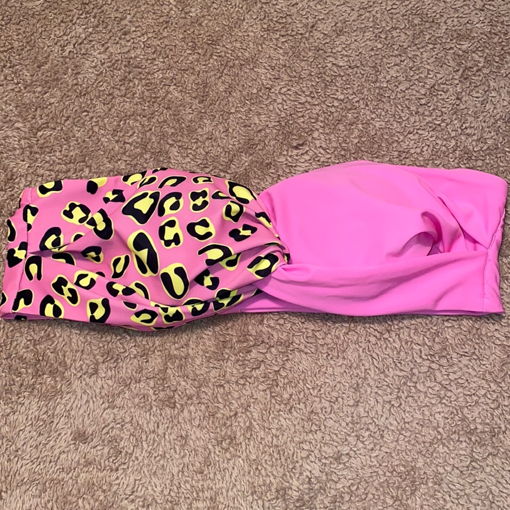 Pink and leopard bandeau bikini top